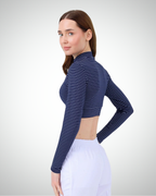 Viridi - Fisherman Collar Striped Crop Body Navy Blue & White
