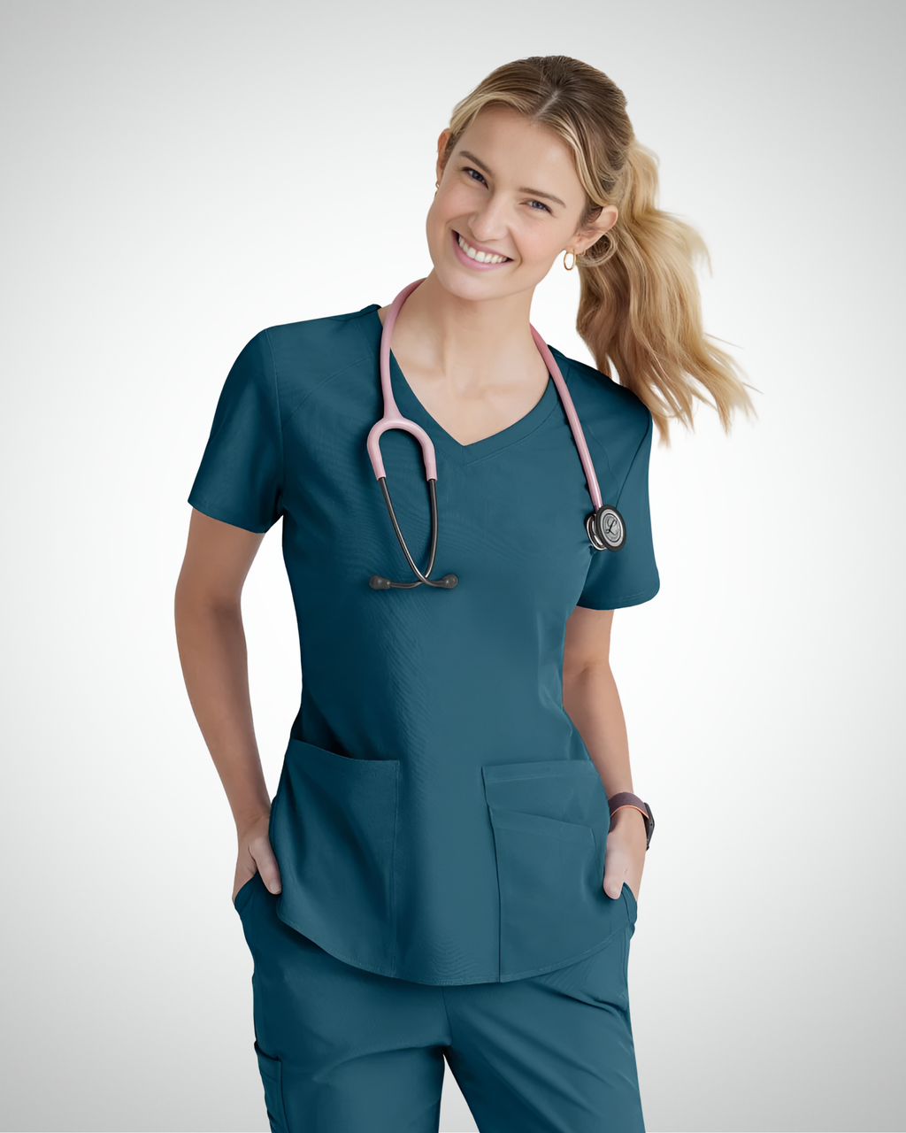 Skechers - Breeze 3’Pocket Curved V’Neck Top & Mid’Rise Straight Leg Pant Scrub Set