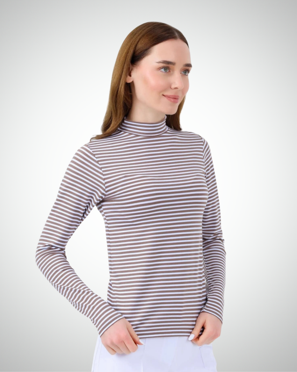 Viridi - Fisherman Collar Striped Body Mink & White