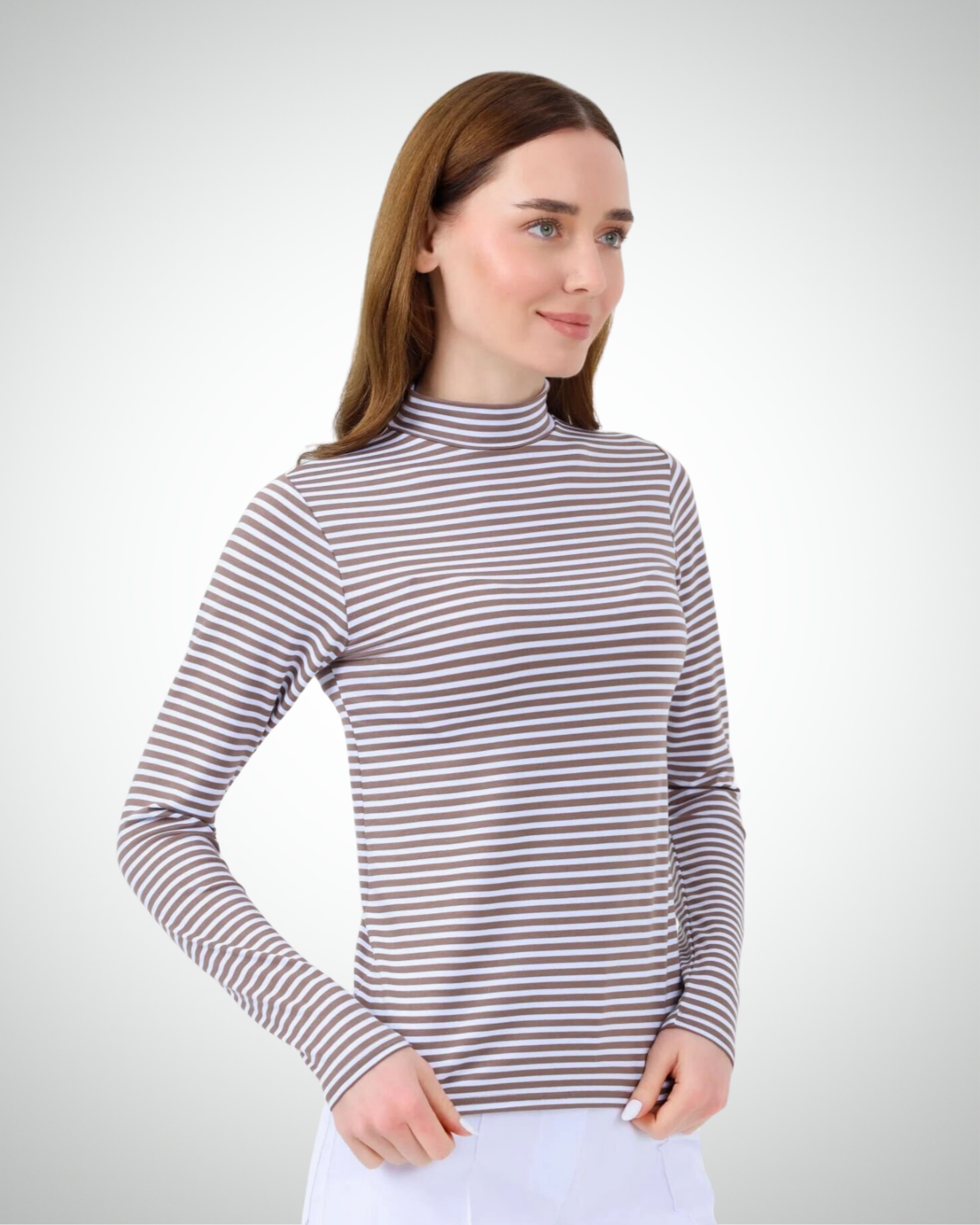 Viridi - Fisherman Collar Striped Body Mink & White