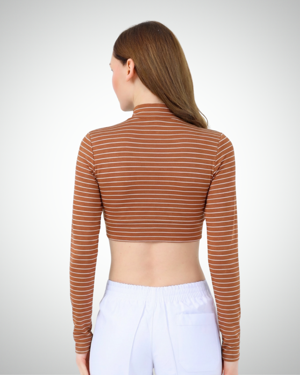 Viridi - Fisherman Collar Striped Crop Body Tarcin & White