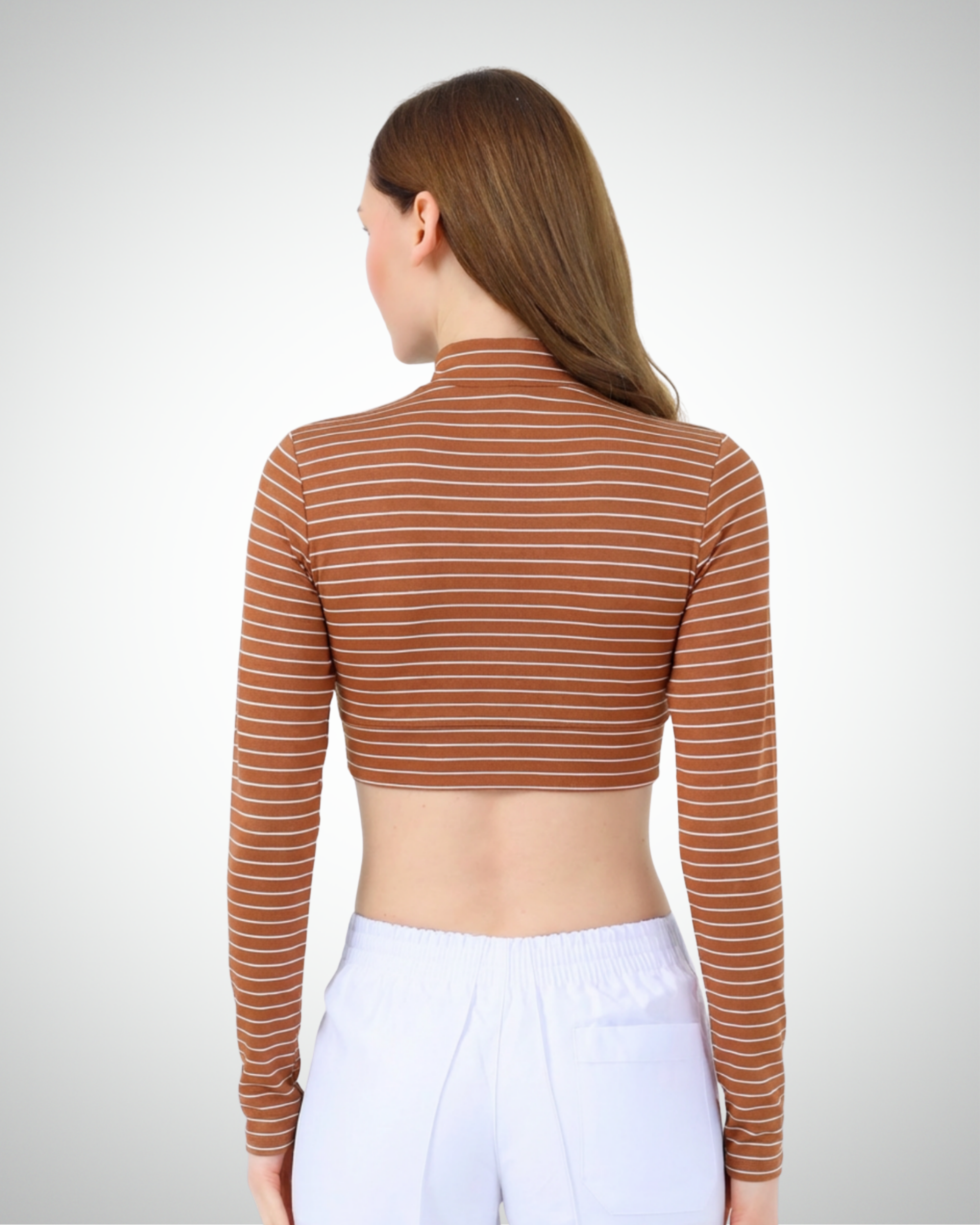 Viridi - Fisherman Collar Striped Crop Body Tarcin & White