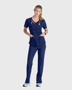 Skechers - Breeze 3’Pocket Curved V’Neck Top & Mid’Rise Straight Leg Pant Scrub Set