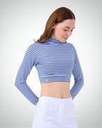 Viridi - Fisherman Collar Striped Crop Body Indigo & White