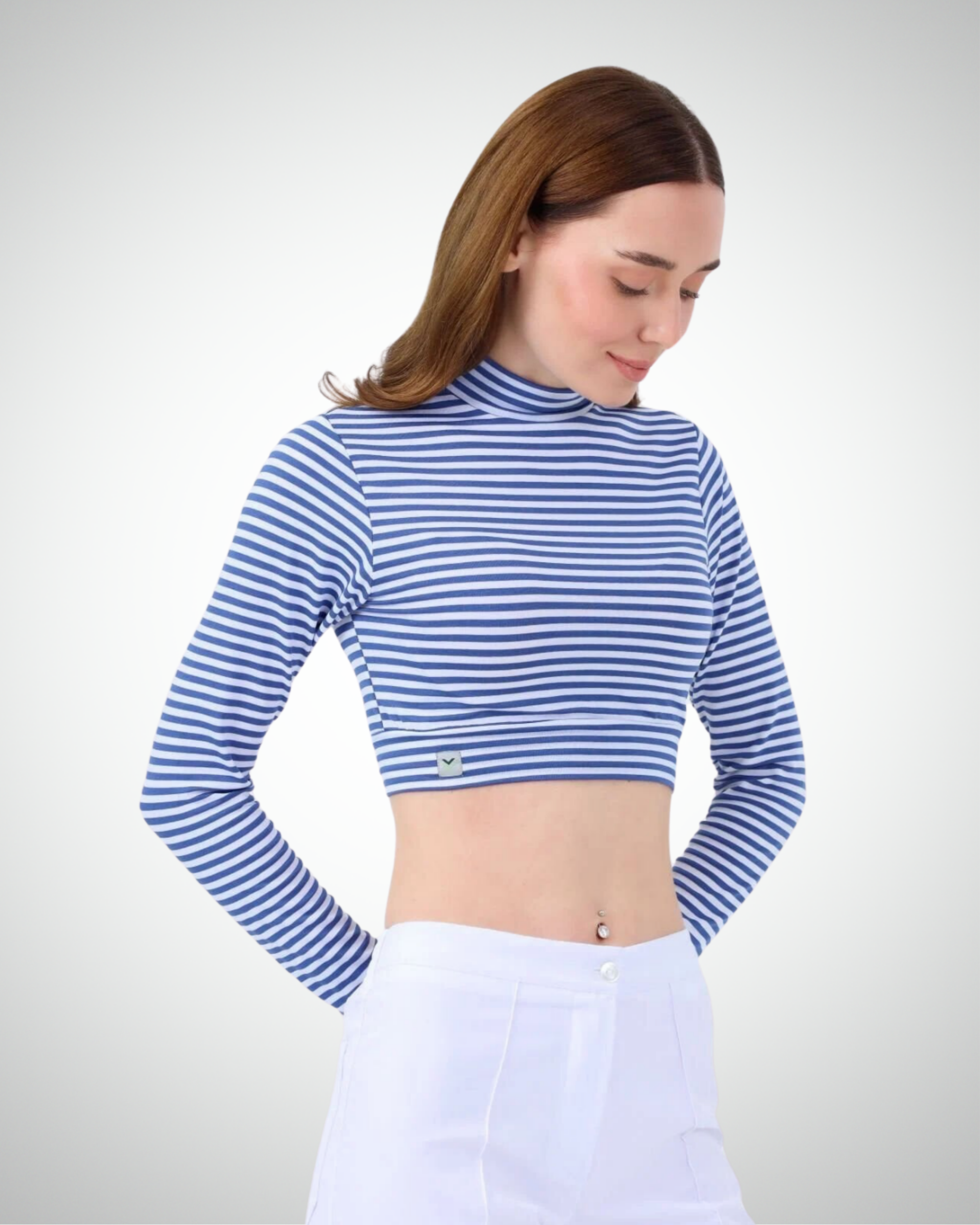 Viridi - Fisherman Collar Striped Crop Body Indigo & White