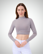 Viridi - Fisherman Collar Striped Crop Body Mink & White