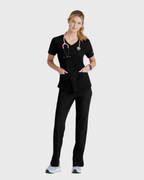 Skechers - Breeze 3’Pocket Curved V’Neck Top & Mid’Rise Straight Leg Pant Scrub Set