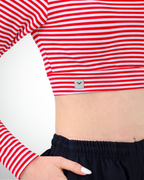 Viridi - Fisherman Collar Striped Crop Body Red & White