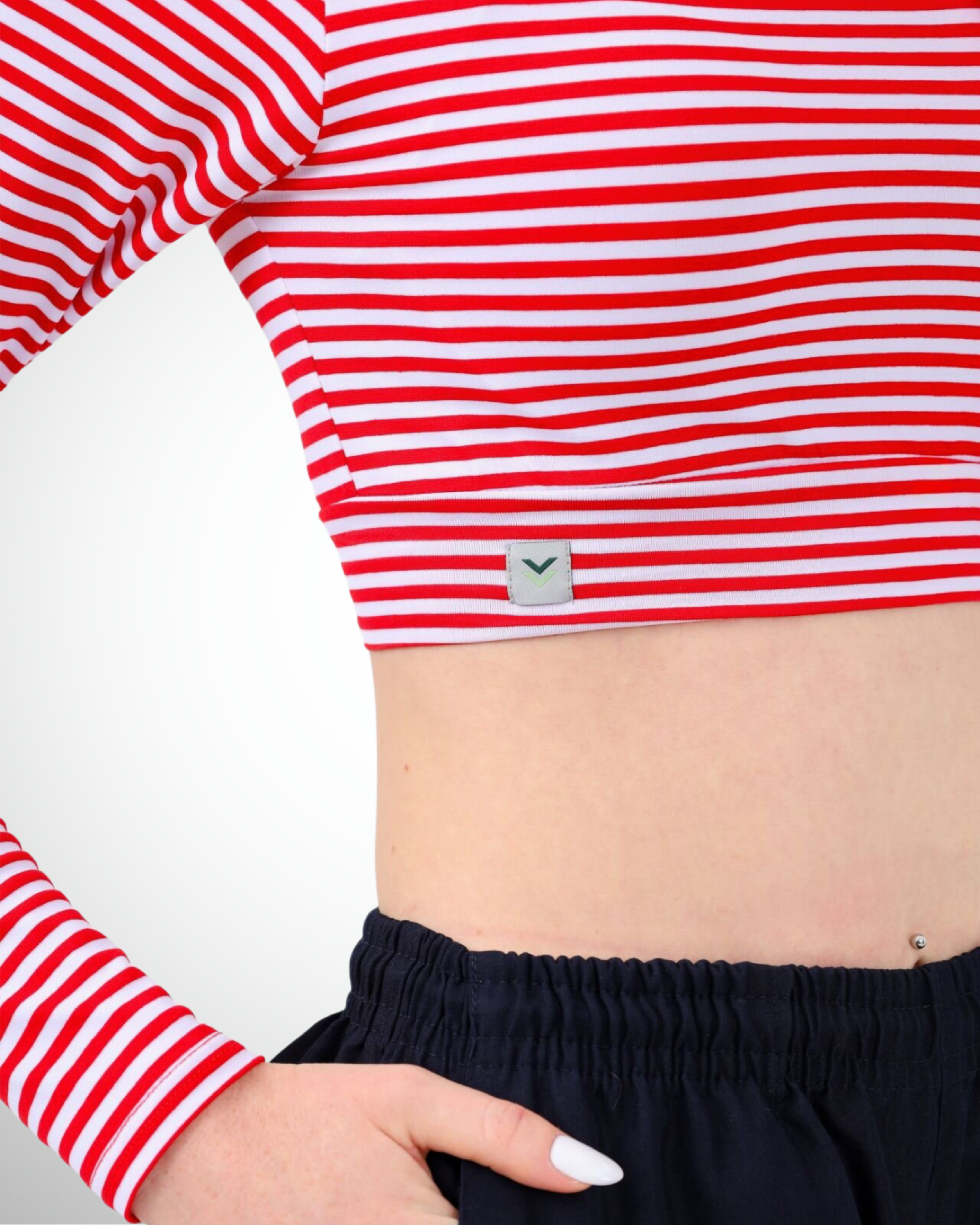 Viridi - Fisherman Collar Striped Crop Body Red & White