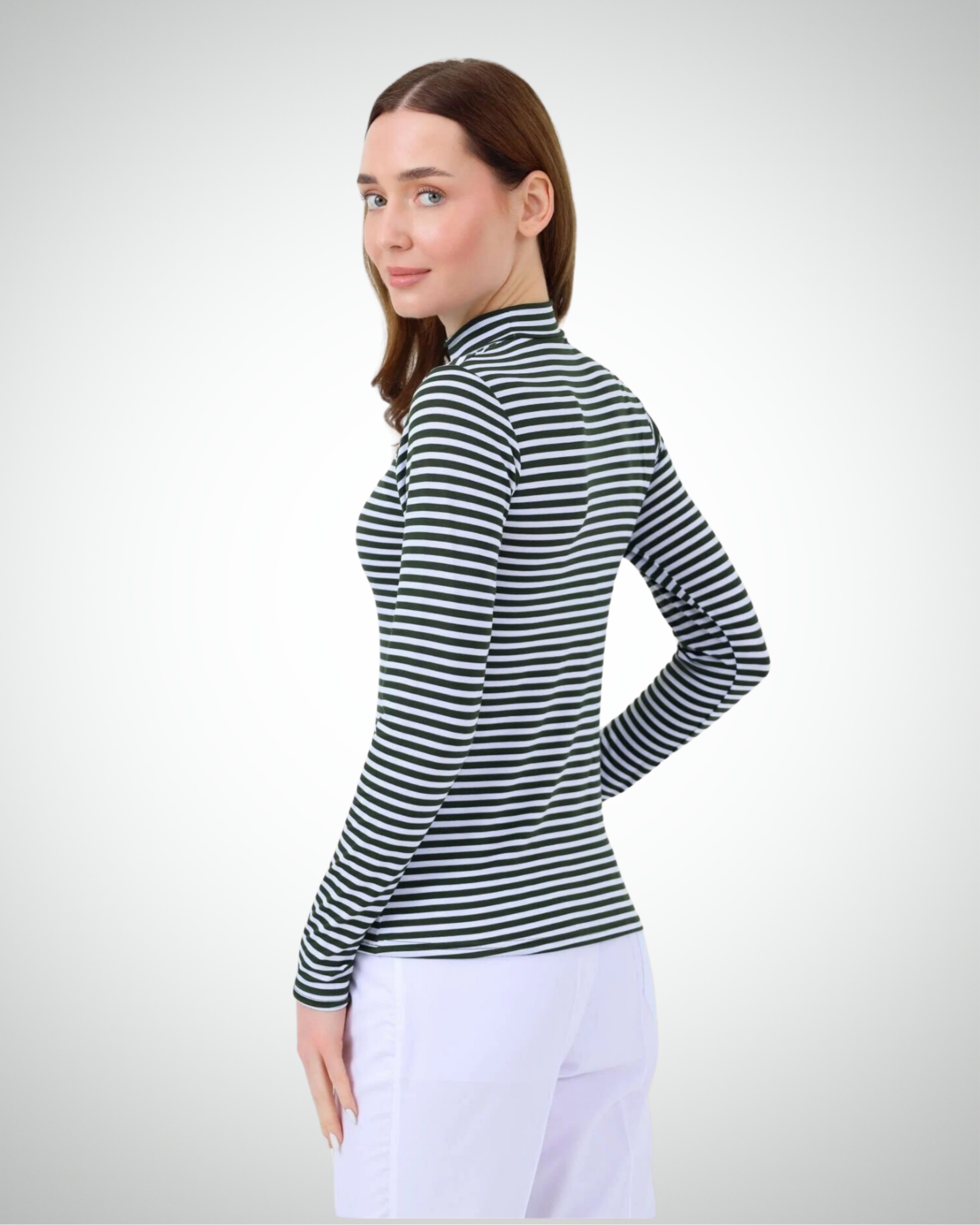 Viridi - Fisherman Collar Striped Body Green & White