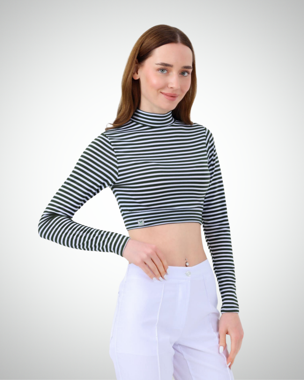 Viridi - Fisherman Collar Striped Crop Body Green & White