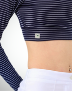 Viridi - Fisherman Collar Striped Crop Body Navy Blue & White