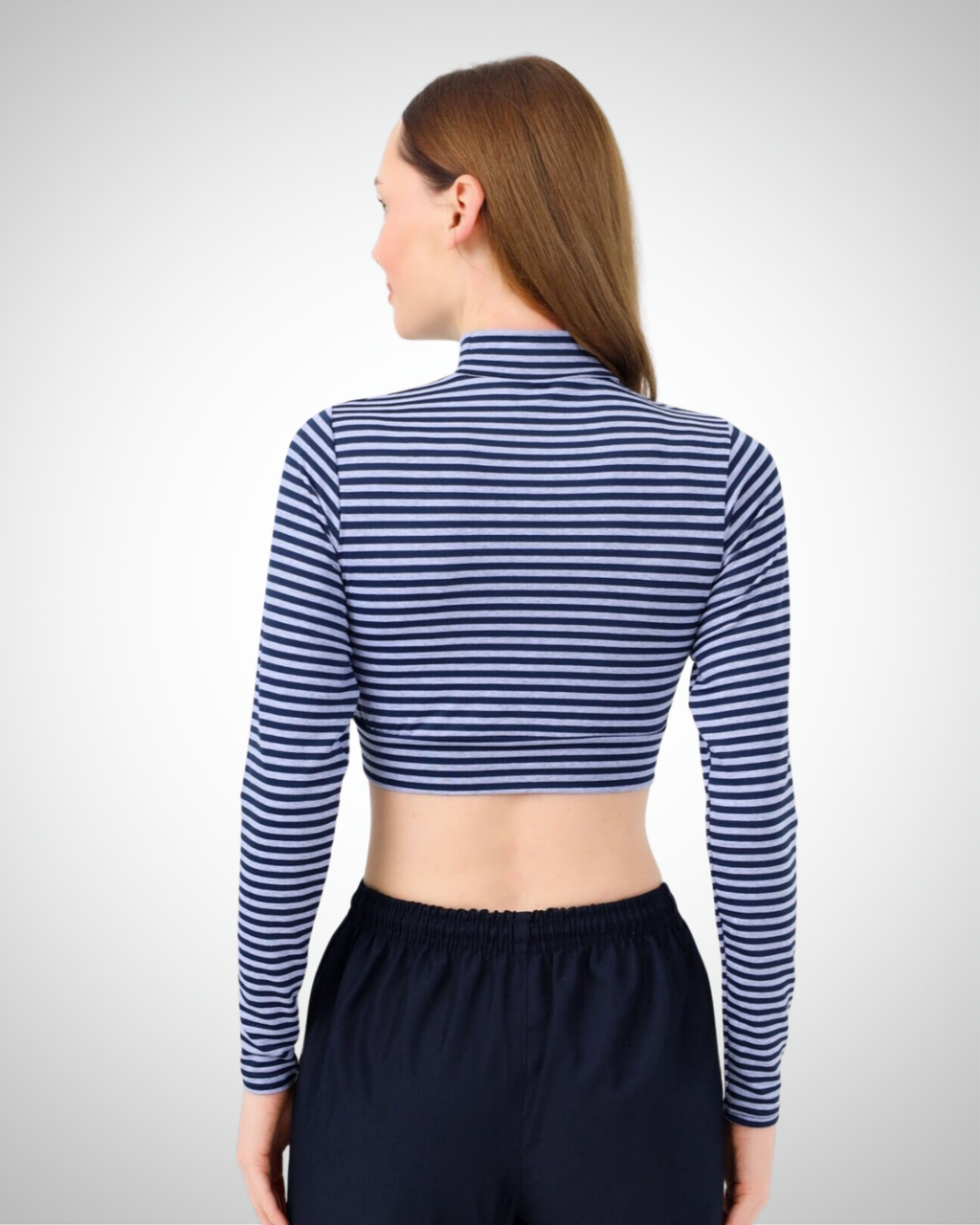 Viridi - Fisherman Collar Striped Crop Body Grey & Navy Blue