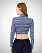 Viridi - Fisherman Collar Striped Crop Body Grey & Navy Blue
