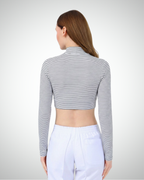 Viridi - Fisherman Collar Striped Crop Body Black & White