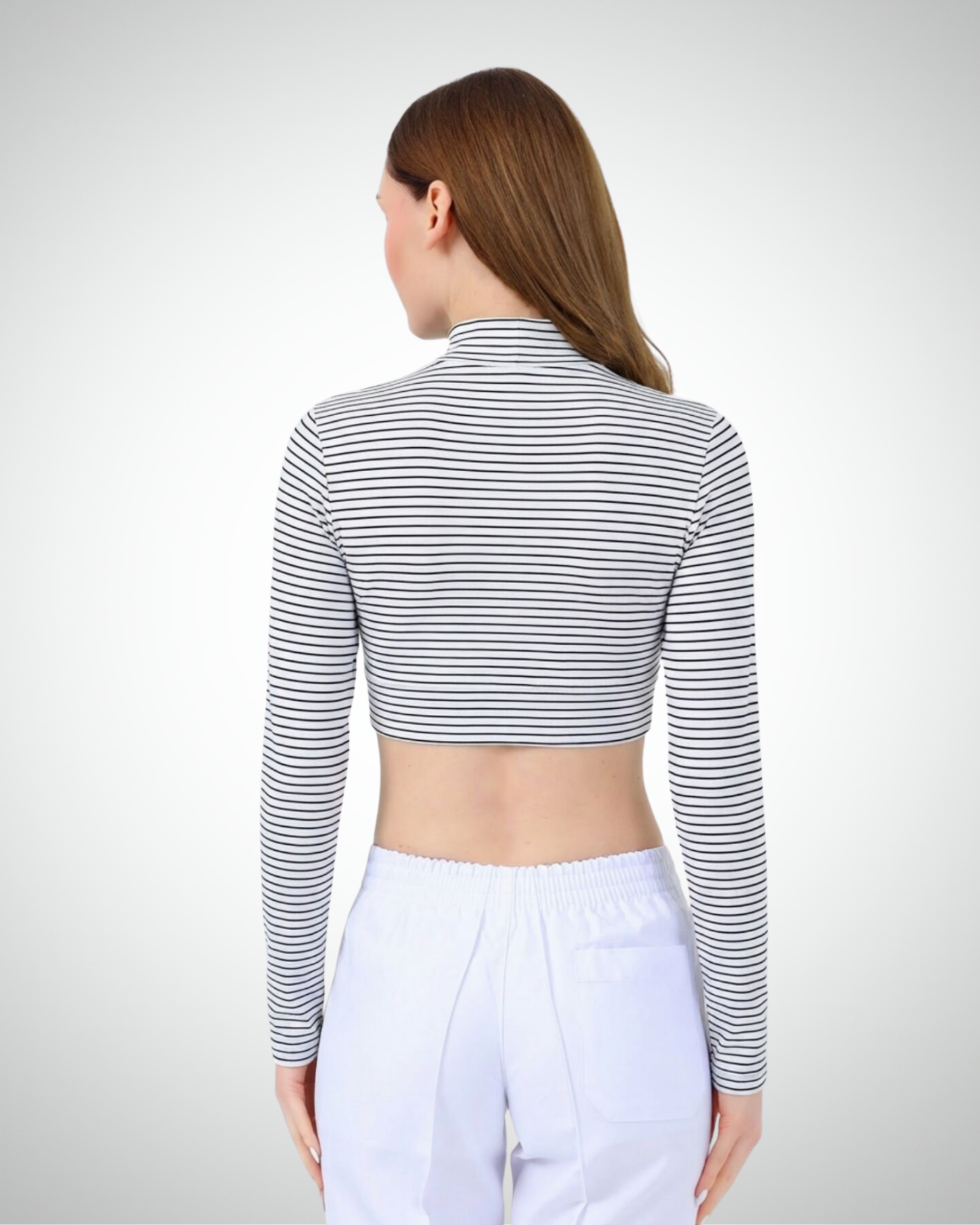 Viridi - Fisherman Collar Striped Crop Body Black & White