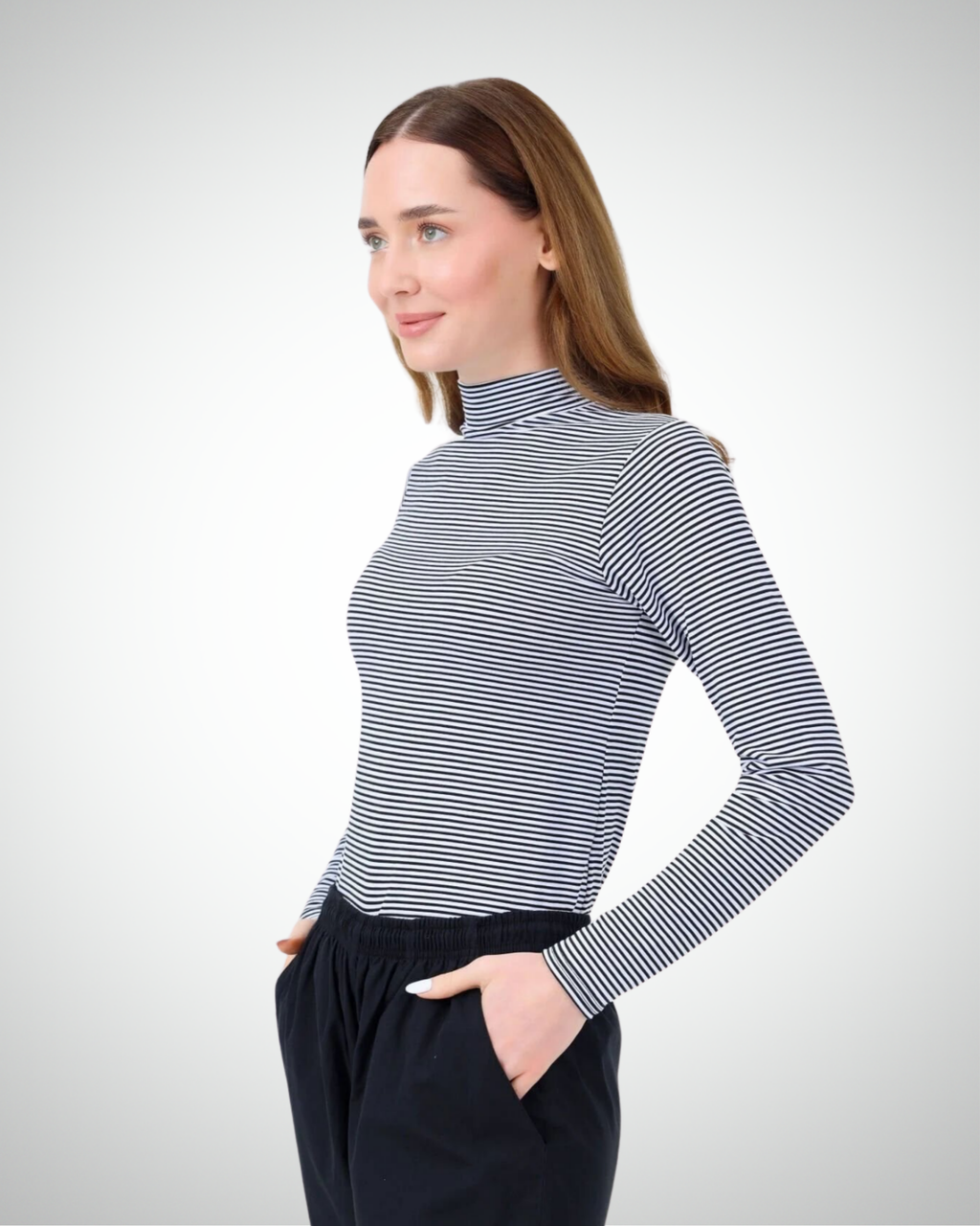 Viridi - Fisherman Collar Striped Body Black & White
