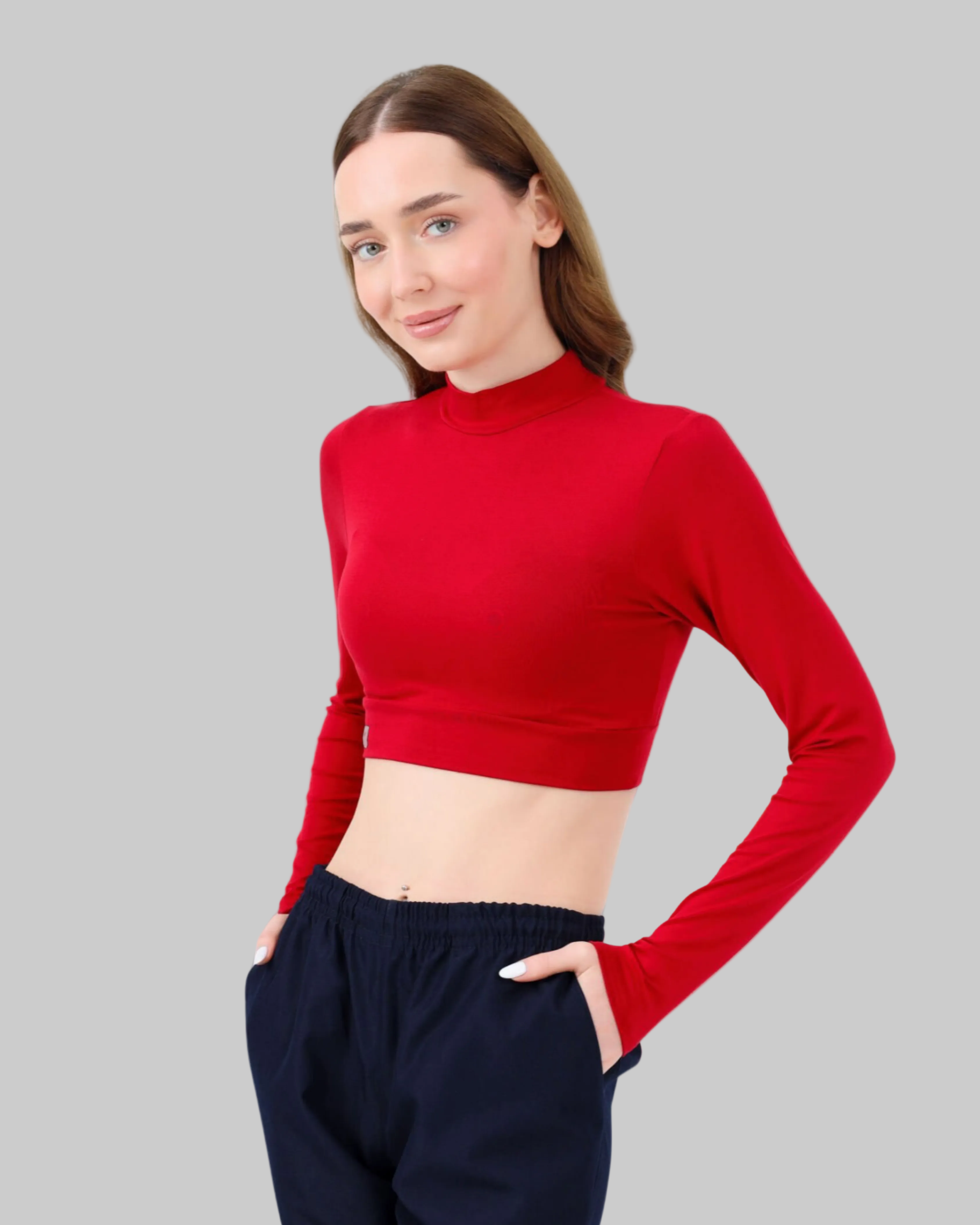 Viridi - Turtleneck Body Crop Red