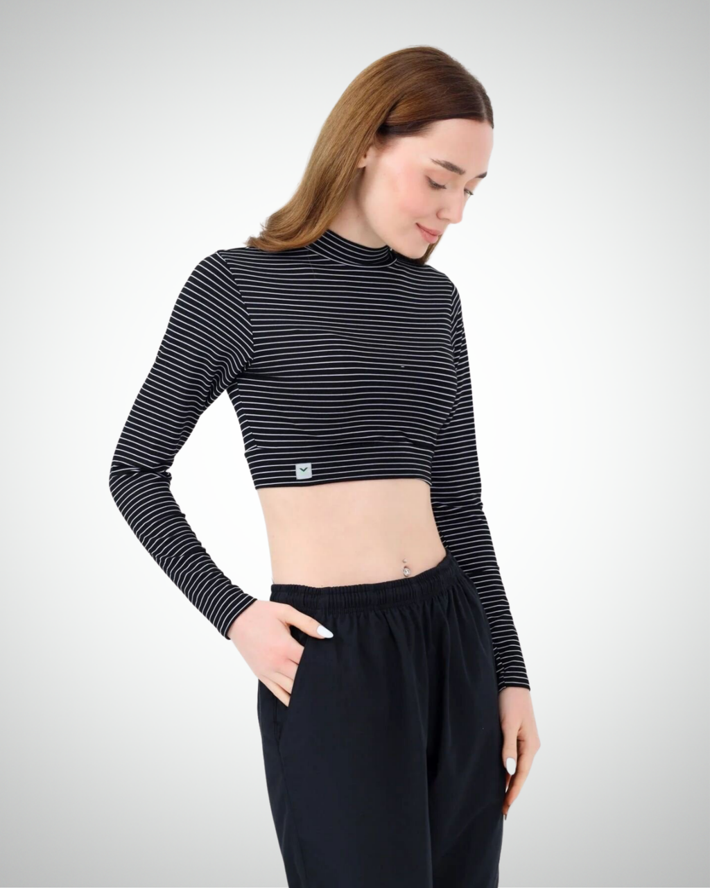 Viridi - Fisherman Collar Striped Crop Body Black & White