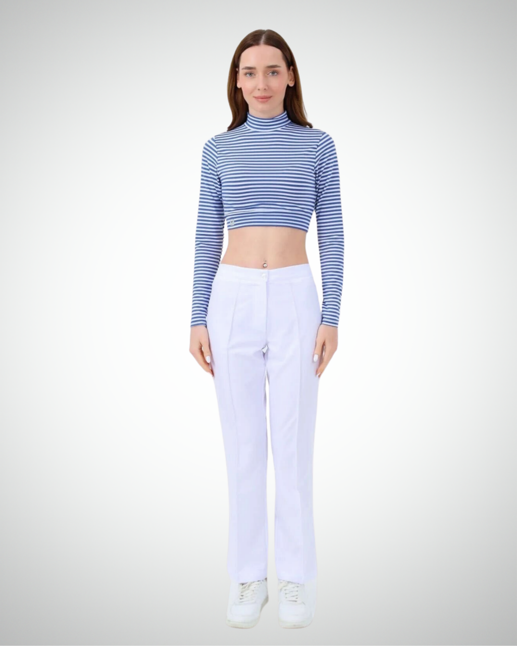 Viridi - Fisherman Collar Striped Crop Body Indigo & White