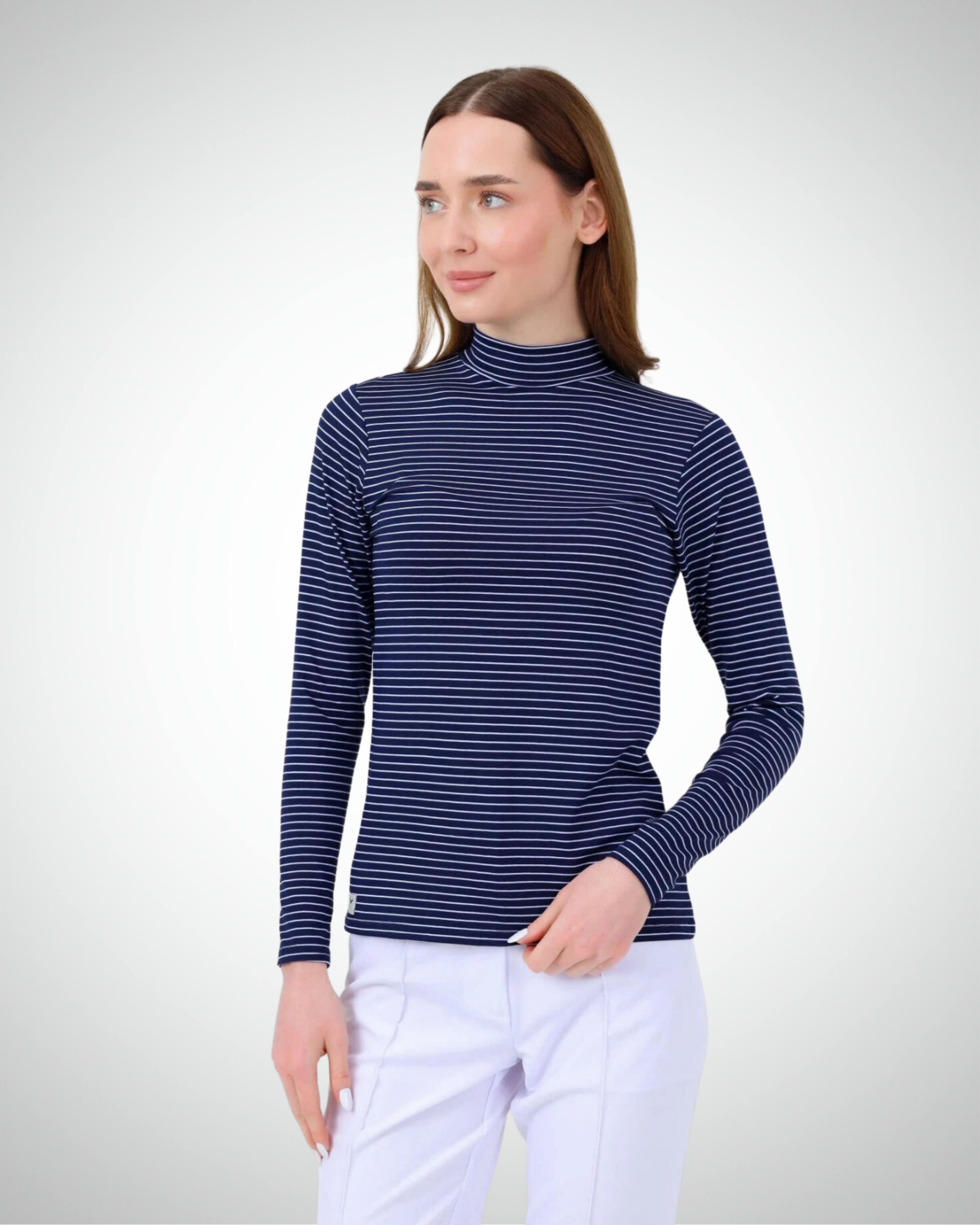 Viridi - Fisherman Collar Striped Body Navy Blue & White