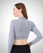 Viridi - Fisherman Collar Striped Crop Body Grey & Black