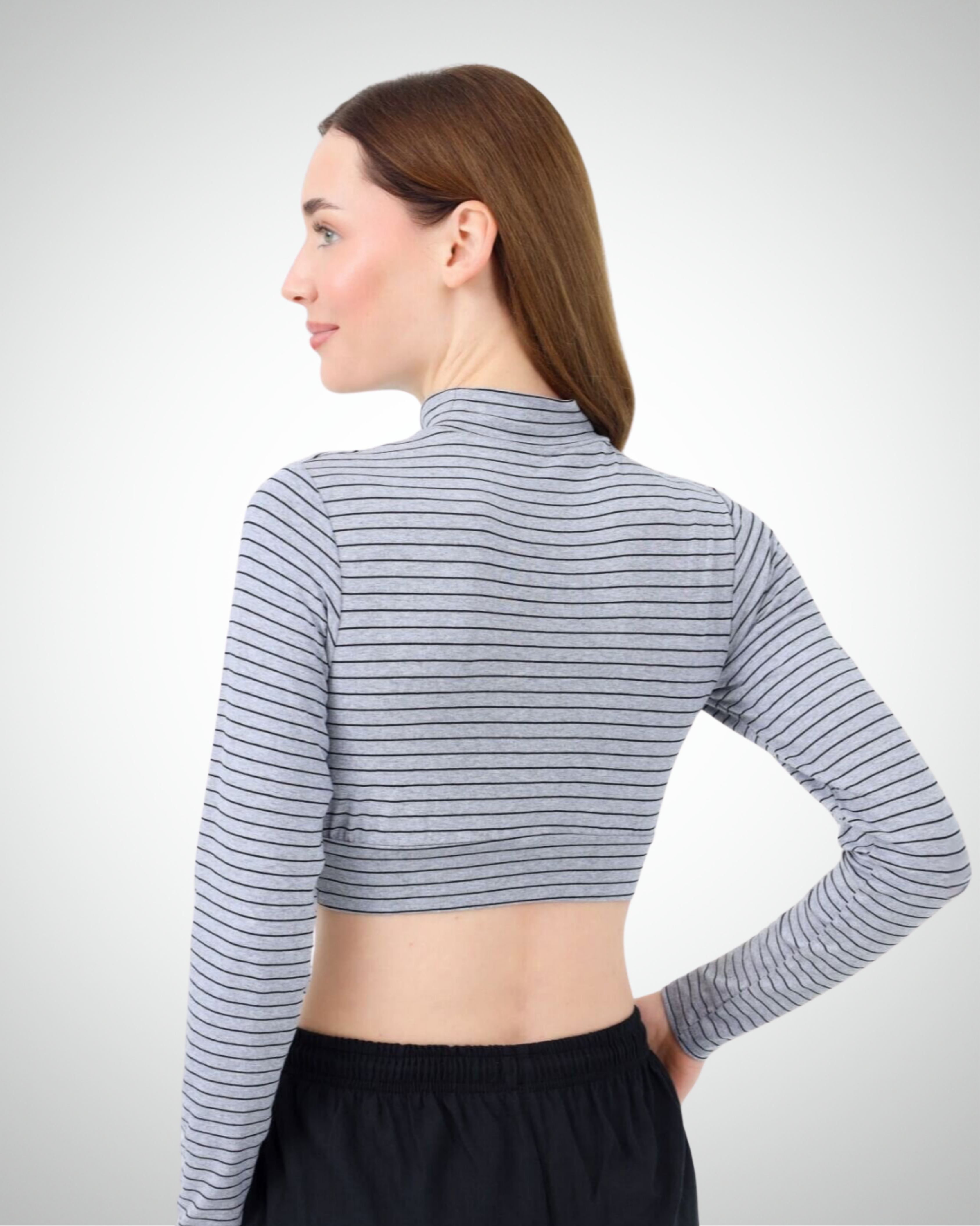 Viridi - Fisherman Collar Striped Crop Body Grey & Black