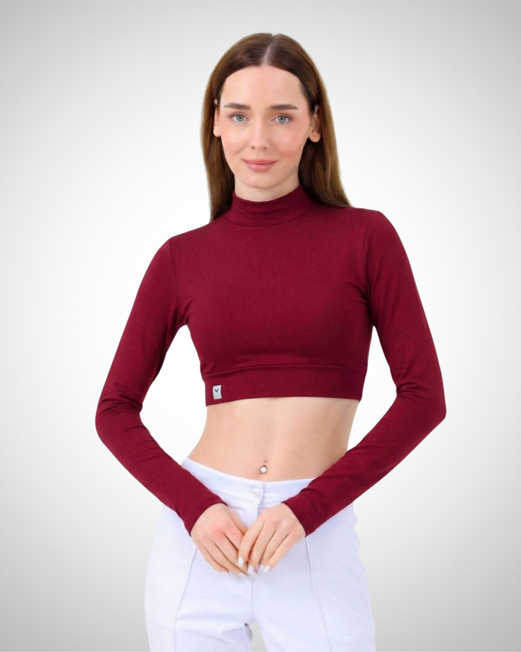 Viridi - Turtleneck Body Crop Claret Red