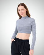 Viridi - Fisherman Collar Striped Crop Body Grey & Black