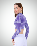 Viridi - Fisherman Collar Striped Crop Body Purple & White