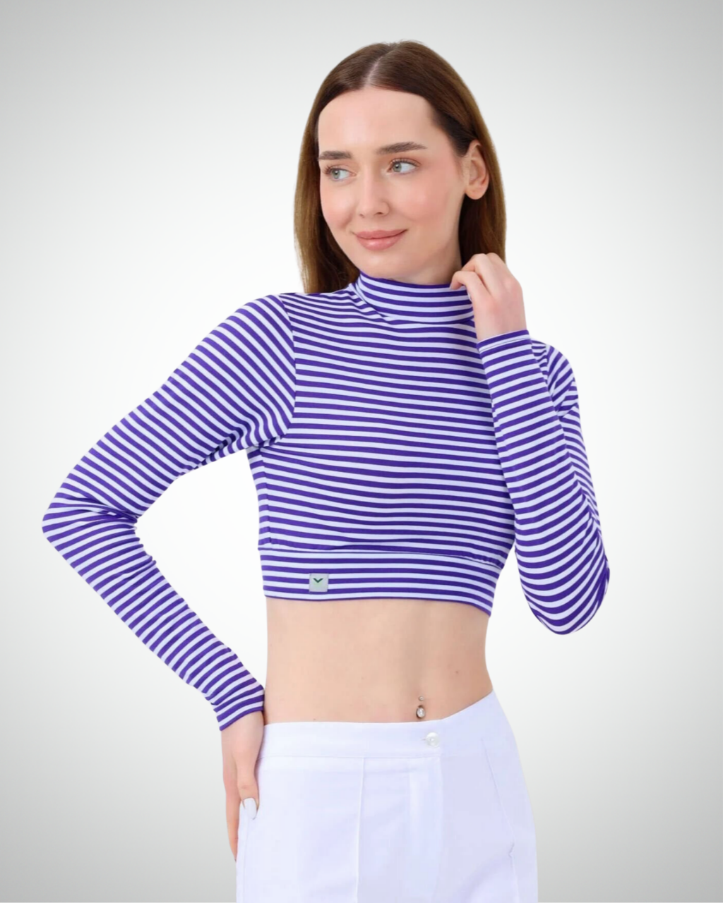 Viridi - Fisherman Collar Striped Crop Body Purple & White