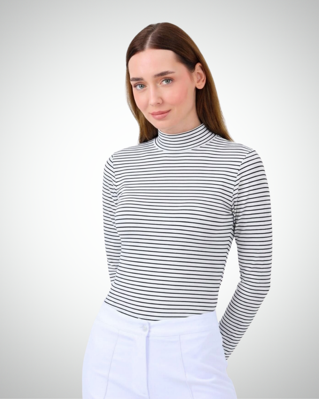 Viridi - Fisherman Collar Striped Body Black & White