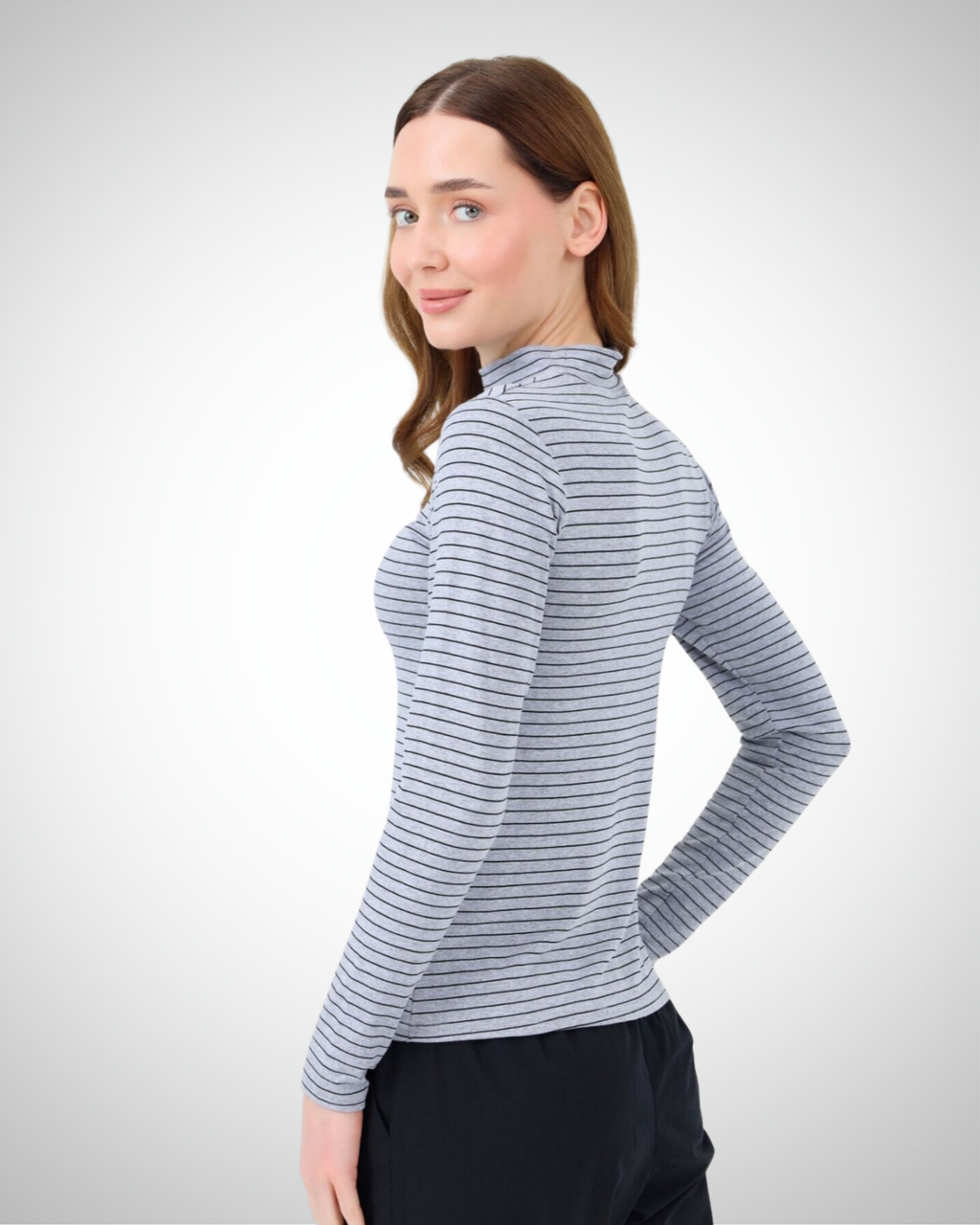 Viridi - Fisherman Collar Striped Body Grey & Black