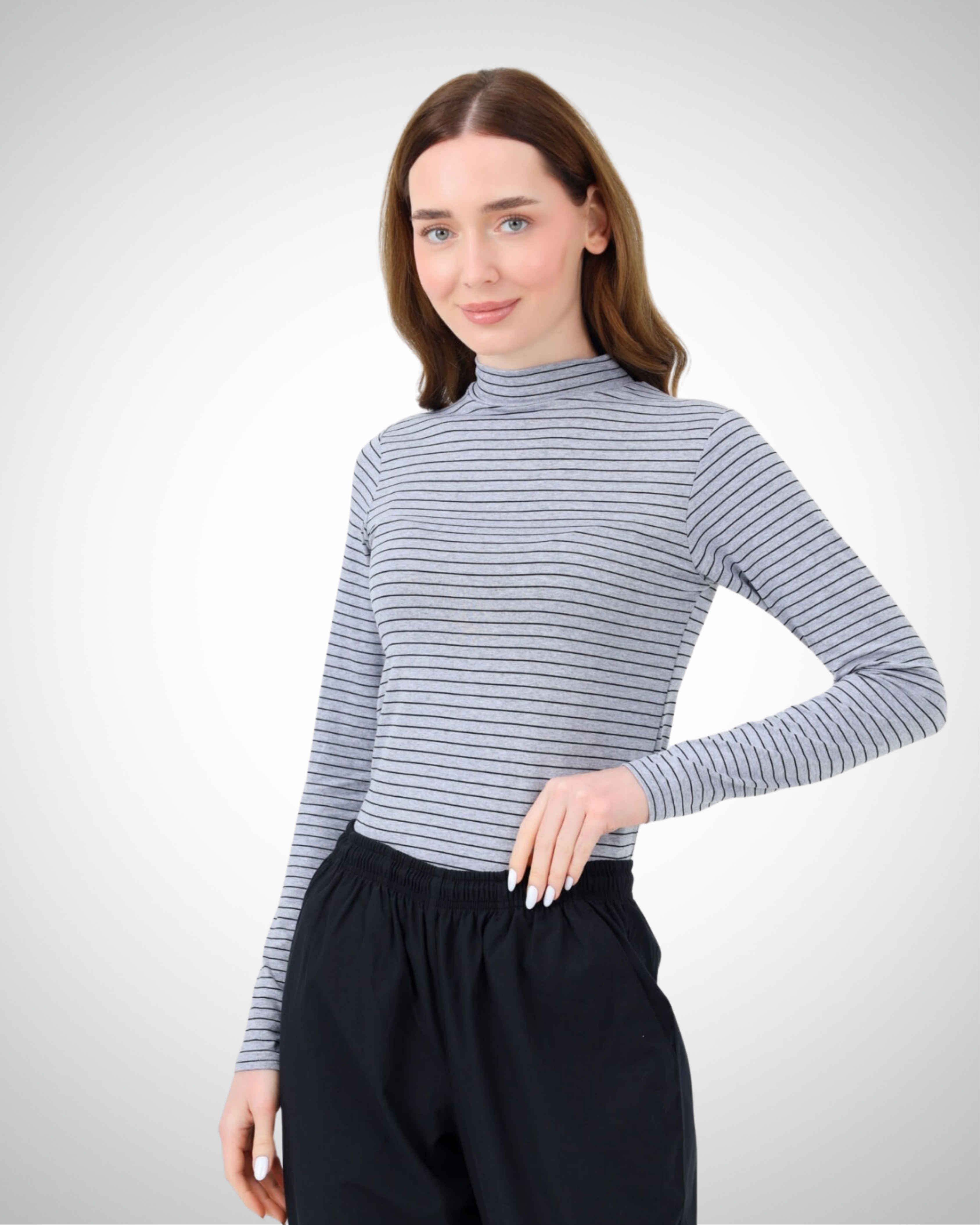Viridi - Fisherman Collar Striped Body Grey & Black
