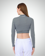 Viridi - Fisherman Collar Striped Crop Body Green & White