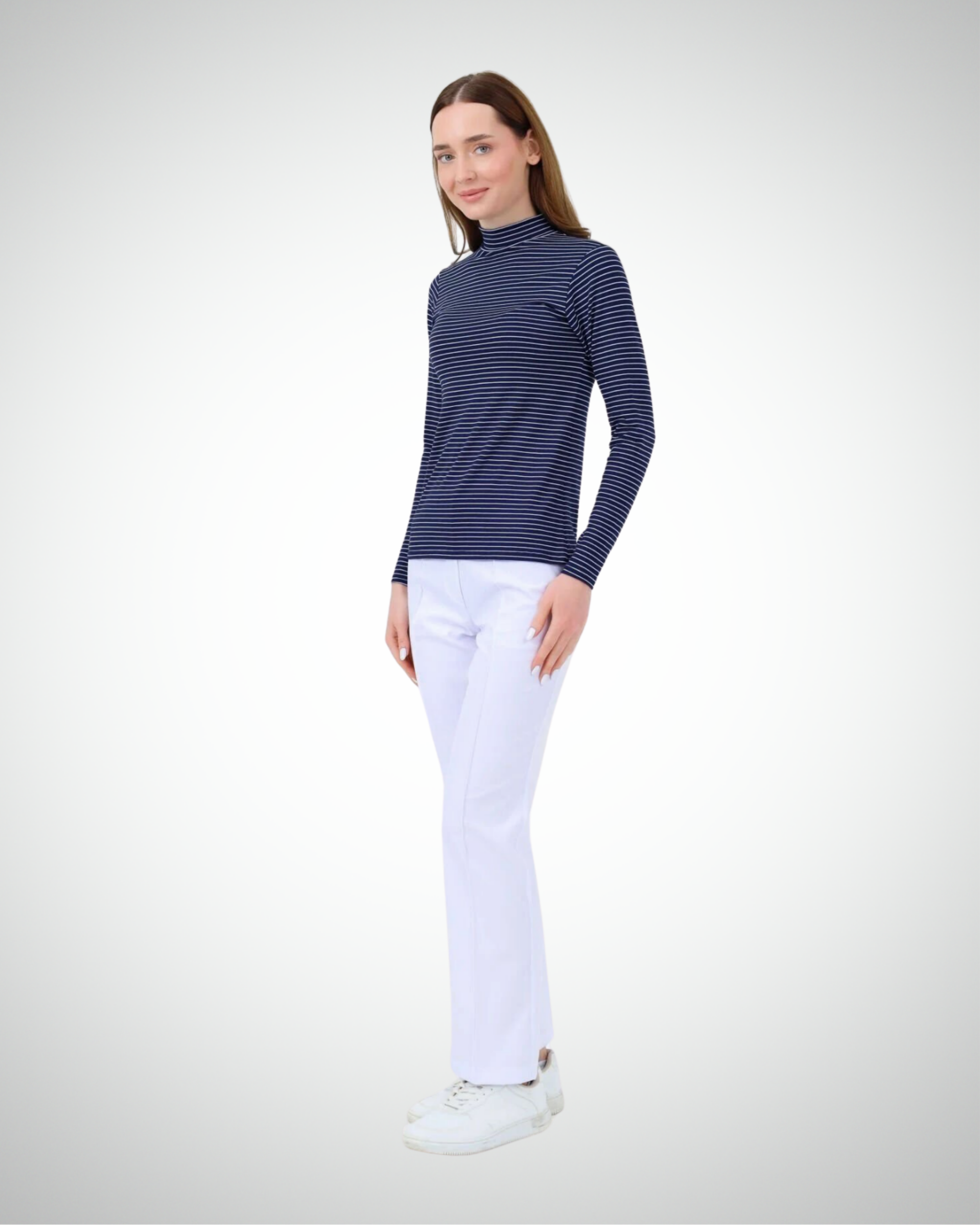 Viridi - Fisherman Collar Striped Body Navy Blue & White