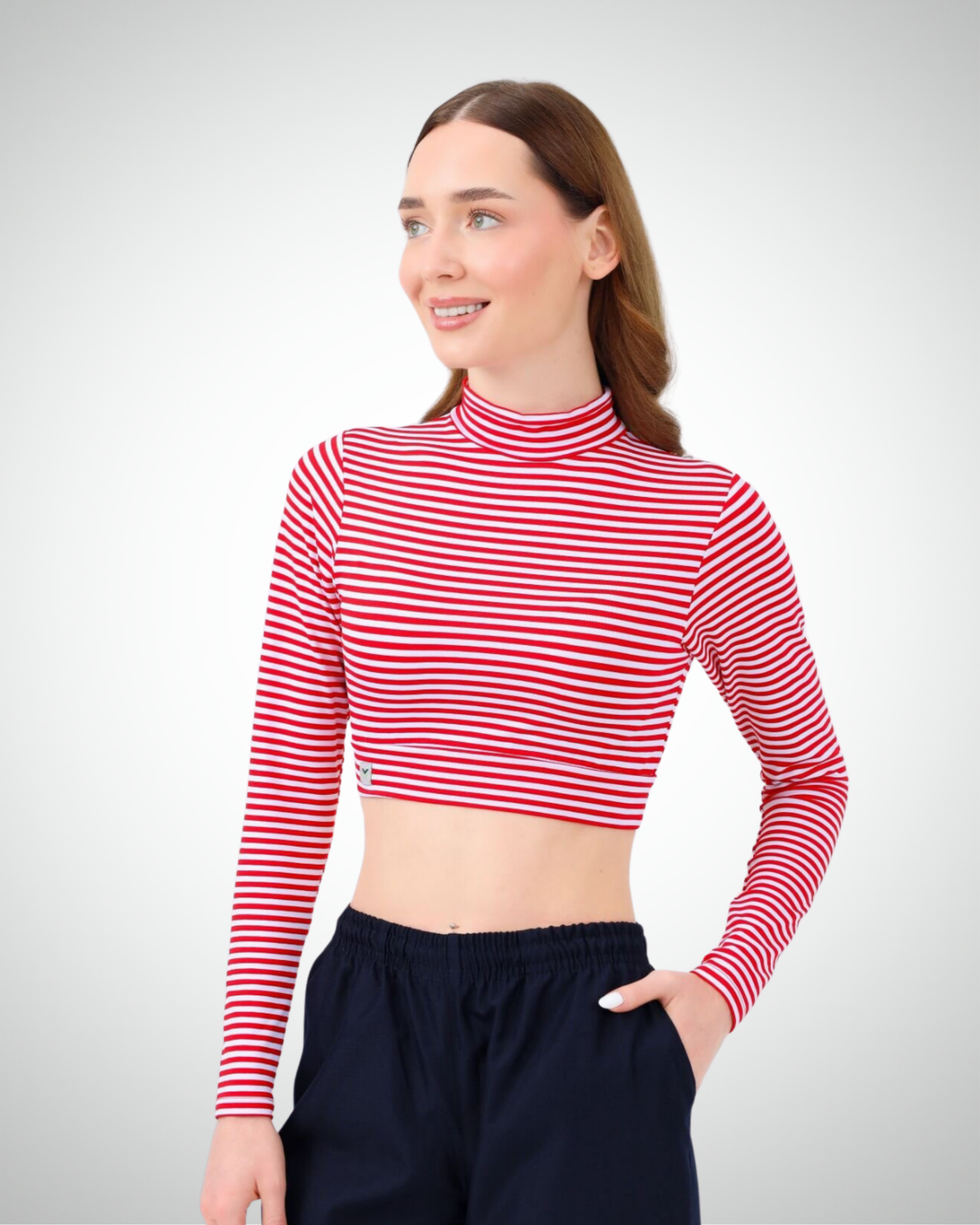 Viridi - Fisherman Collar Striped Crop Body Red & White