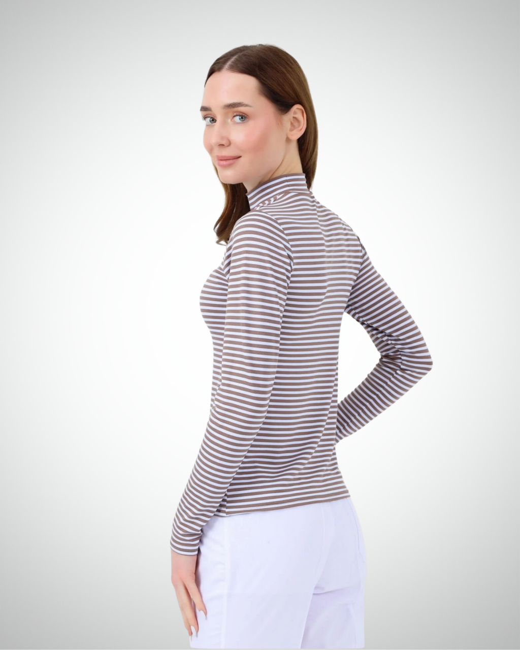Viridi - Fisherman Collar Striped Body Mink & White