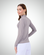 Viridi - Fisherman Collar Striped Body Mink & White