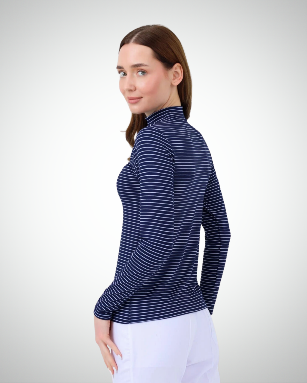 Viridi - Fisherman Collar Striped Body Navy Blue & White