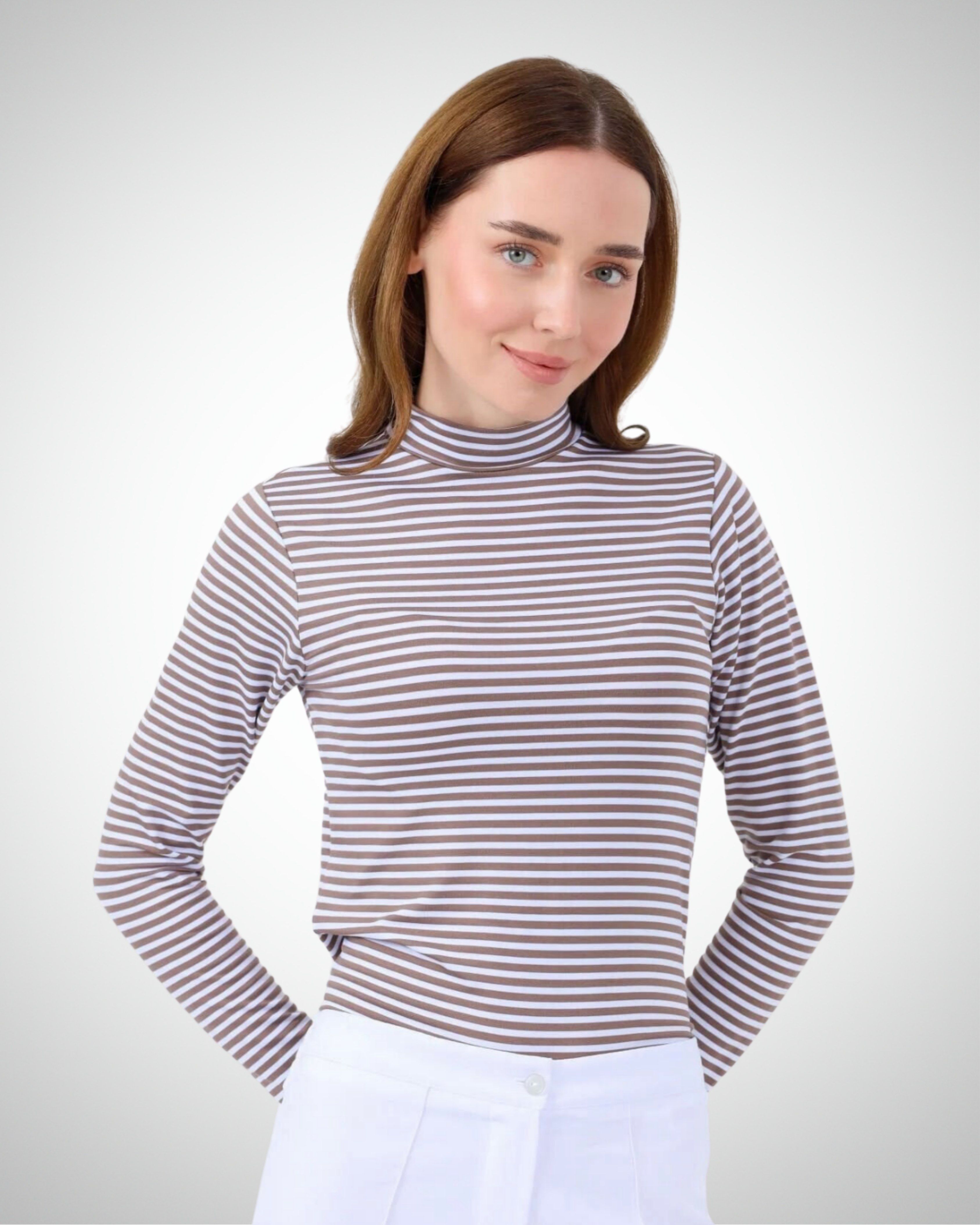 Viridi - Fisherman Collar Striped Body Mink & White