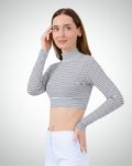 Viridi - Fisherman Collar Striped Crop Body Black & White