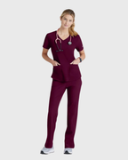 Skechers - Breeze 3’Pocket Curved V’Neck Top & Mid’Rise Straight Leg Pant Scrub Set