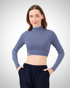 Viridi - Fisherman Collar Striped Crop Body Grey & Navy Blue