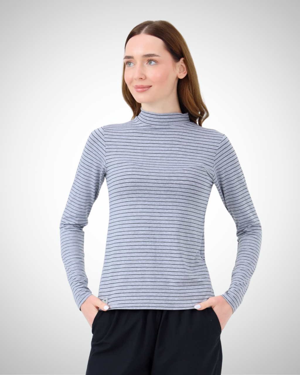 Viridi - Fisherman Collar Striped Body Grey & Black