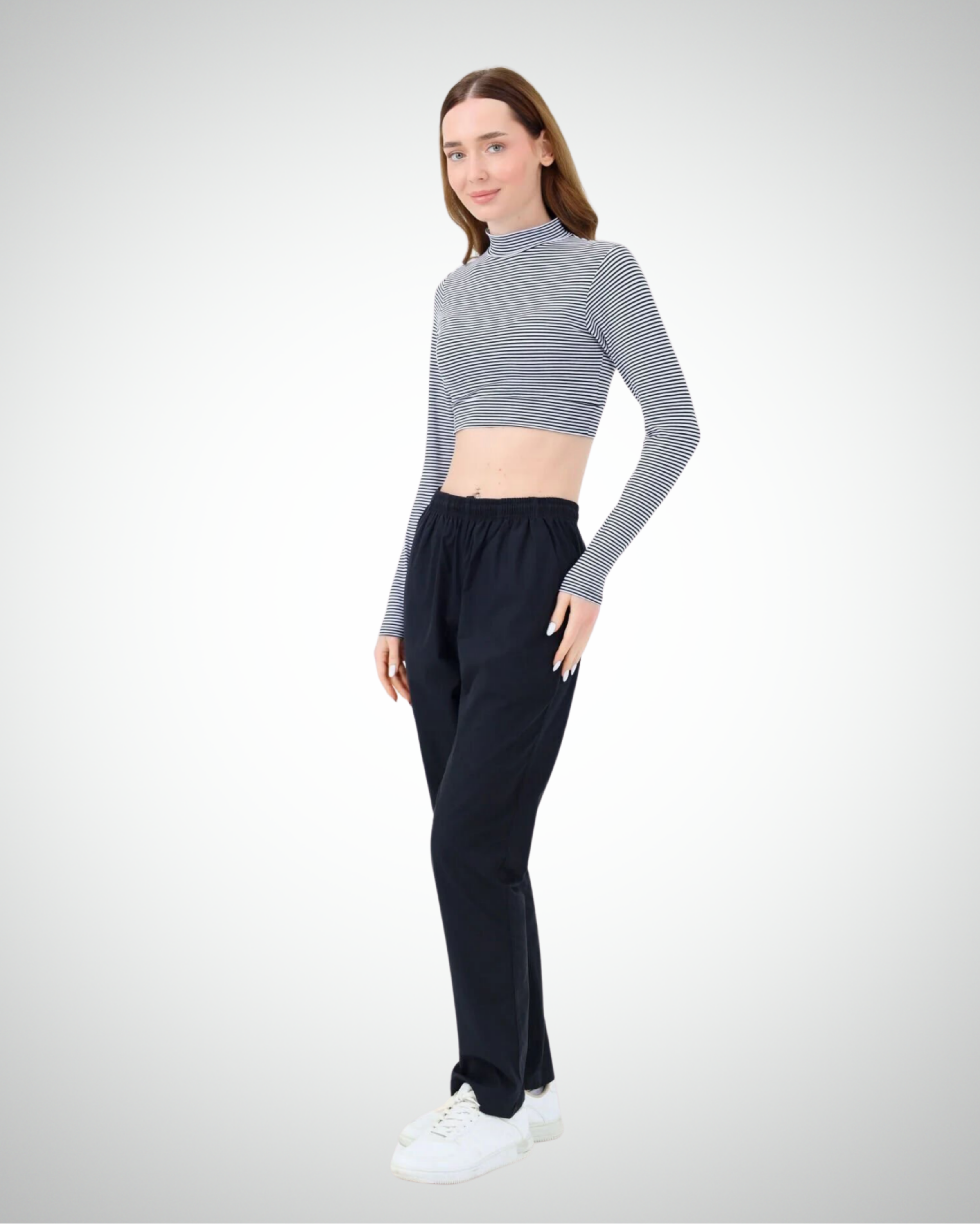 Viridi - Fisherman Collar Striped Crop Body Black & White