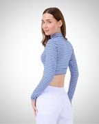 Viridi - Fisherman Collar Striped Crop Body Indigo & White