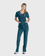 Skechers - Breeze 3’Pocket Curved V’Neck Top & Mid’Rise Straight Leg Pant Scrub Set