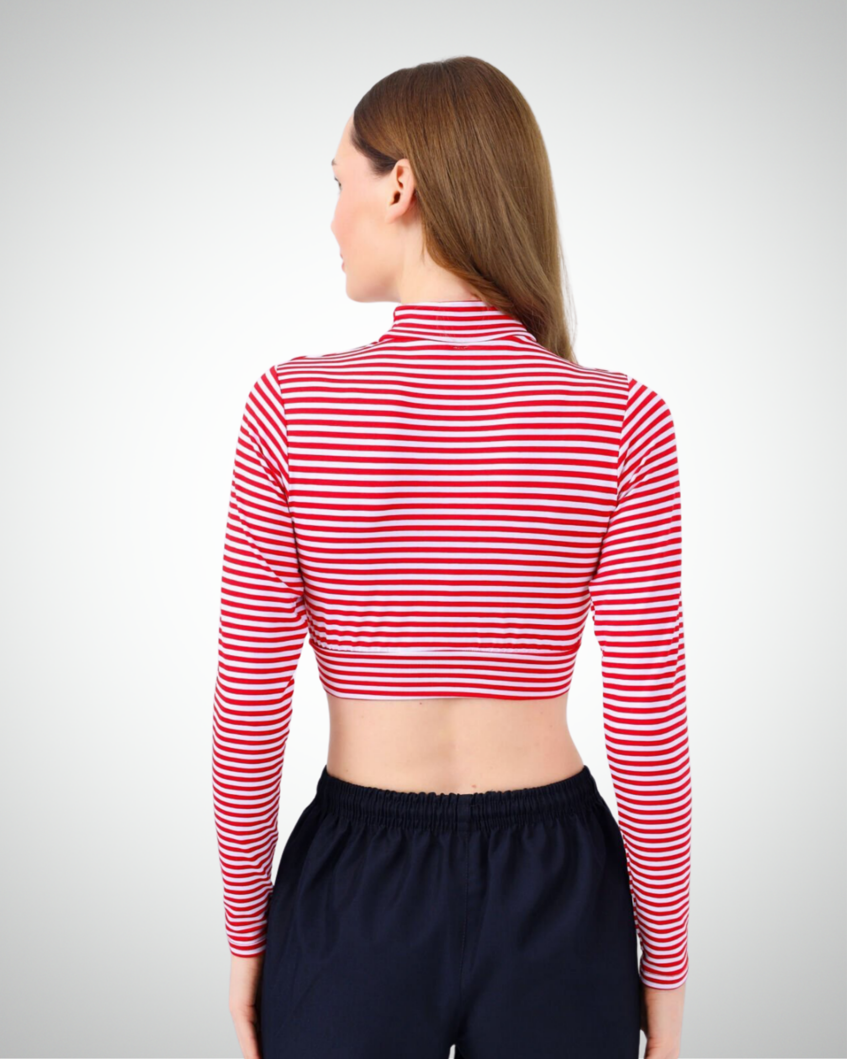 Viridi - Fisherman Collar Striped Crop Body Red & White