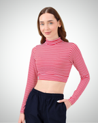 Viridi - Fisherman Collar Striped Crop Body Red & White